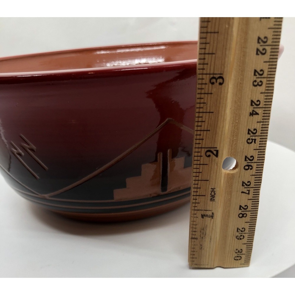 Original Art Pottery Native American Traditional Symbols Bowl Artisan Signed Red - Picture 5 of 16